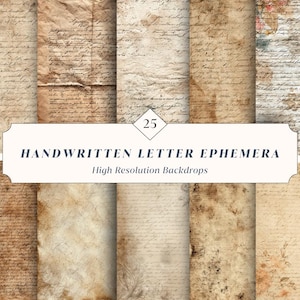 May include: A collection of vintage-style paper backdrops with handwritten script and aged textures. The image features a variety of parchment-like papers in shades of brown and beige, with visible text and floral accents. The text on the image reads "Handwritten Letter Ephemera".