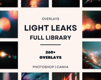 260+ High Resolution Light Leak Overlay Bundle, Stock Photo Overlays for Photography, Light Leak Bokeh & Lens Flare for Canva, Photoshop