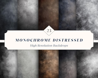 23 Monochrome Distressed Backdrops – Black, Gray & Neutral Grunge Textures | Instant Download