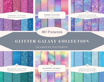 110 Glitter Galaxy Collection – Aurora, Ombre, Galaxy, Mermaid, Rainbow & Glitter Seamless Patterns | High Resolution | Instant Download