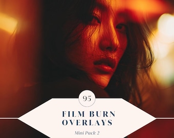 95 Film Burn Overlays – Retro Film Burn Light Leak Effects for Photoshop + Canva | Vintage Film Light Effects | High-Resolution