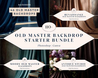 110+ Old Master Backdrop Bundle – Renaissance, Moody, Antique Studio + Classic Drapery Backgrounds | Photoshop & Canva