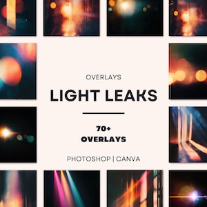 70+ High Resolution Light Leak Overlay Bundle, Stock Photo Overlays for Photography, Light Leak Bokeh & Lens Flare for Canva, Photoshop