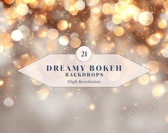 21 Dreamy Bokeh Backdrops – Soft Golden Light Bokeh with Glowing Sparkle Effects | Instant Download