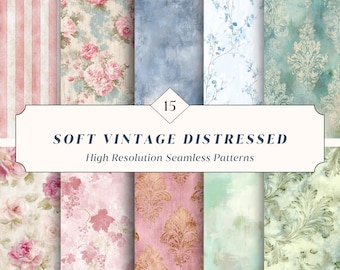 15 Soft Vintage Distressed Seamless Backdrops – Floral, Damask & Shabby Chic Patterns | Instant Download