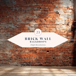 May include: A weathered red brick wall backdrop with a textured surface. The image features the text "BRICK WALL BACKDROPS High Resolution" in a white banner. The wall has a rustic, aged appearance, with visible mortar and variations in brick color.