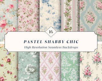 16 Pastel Shabby Chic Seamless Backdrops – Floral, Damask & Vintage Cottage Patterns | Instant Download