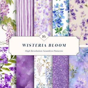 16 sömlösa lila blommönster – högupplösta digitala papper för scrapbooking, hantverk och bakgrunder | Direktnedladdning