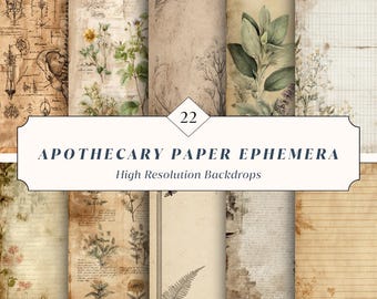 22 Apothecary Paper Ephemera Backdrops – Vintage Botanical & Antique Paper Textures | Instant Download
