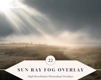 22 Sun Ray Fog Overlays – Soft Light Beams, Mist & Atmospheric Glow Effects for Photoshop | High Resolution