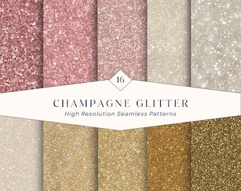 16 Champagne Glitter Seamless Patterns – Rose Gold and Gold Glitter Digital Papers with Sparkly Textures | Instant Download