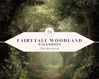 24 Fairytale Woodland Backdrops – Magical Forest Backgrounds for Photography, Canva + Photoshop | Instant Download