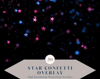 20 Star Confetti Overlays – Colorful Star Particles, Glitter Shapes + Fun Bokeh Effects for Photoshop | High Resolution