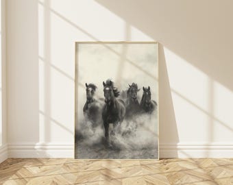 Wild Horses Printable Wall Art | Black and White Nature Photography | Modern Farmhouse & Southwestern Room Decor