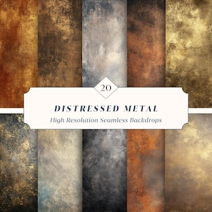 20 Distressed Metal Seamless Backdrops – Grunge Rusted Metal Textures for Canva + Photoshop | Instant Download