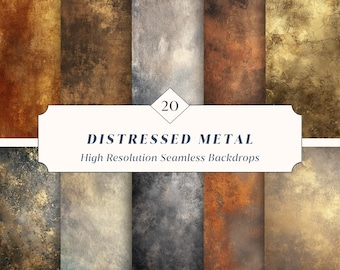 20 Distressed Metal Seamless Backdrops – Grunge Rusted Metal Textures for Canva + Photoshop | Instant Download