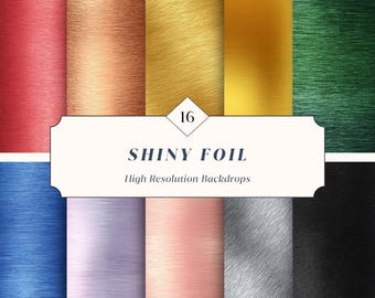 16 Shiny Foil Backdrops – Metallic Texture Backgrounds, Brushed Metal & Reflective Foil Surfaces for Photoshop + Canva | High Resolution