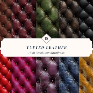 Puede incluir: Una colección de imágenes de fondo de alta resolución con varios colores de cuero acolchado. Los colores incluyen marrón, burdeos, verde, marrón oscuro, negro, rojo, morado, azul y amarillo. Cada fondo tiene un patrón de diamantes con detalles de botones.