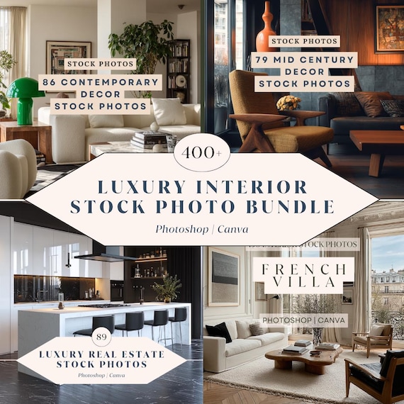 400+ Luxury Interior Stock Photo Bundle – Modern, Mid Century, Real Estate + French Villa Aesthetic Images | Canva & Photoshop
