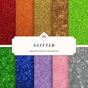 18 glitterbakgrunder – Glittertexturbakgrunder, färgglatt glitter + skimrande effekter för Canva och Photoshop | Hög upplösning