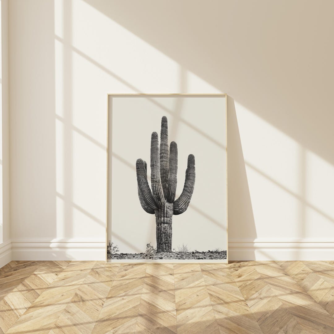 Saguaro Cactus Wall Art – Black and White Desert Photography Print ...