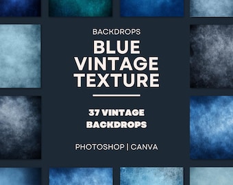 37 fondos azules vintage: fondos texturizados de alta resolución para Canva y Photoshop / Descarga instantánea
