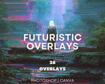 38 superposiciones futuristas: fallos de alta resolución, distorsión digital, textura ciberpunk y línea de escaneo retro / Descarga digital