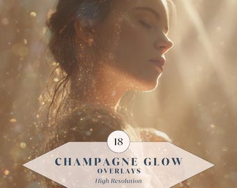 18 Champagne Glow Overlays – High-Resolution Golden Light & Sparkle Overlays for Canva + Photoshop | Instant Download