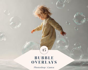 45 Bubble Overlays – High-Resolution Soap Bubble Effects for Photoshop + Canva | Dreamy Floating Bubble Photo Overlays | Digital Download