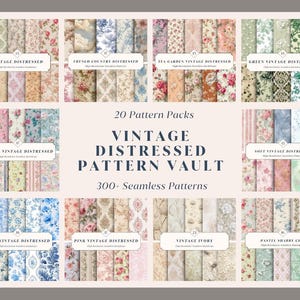 300+ Vintage Distressed Pattern Vault – Blommiga, damast-, shabby chic- och franska lantliga sömlösa mönster | Direkt nedladdning
