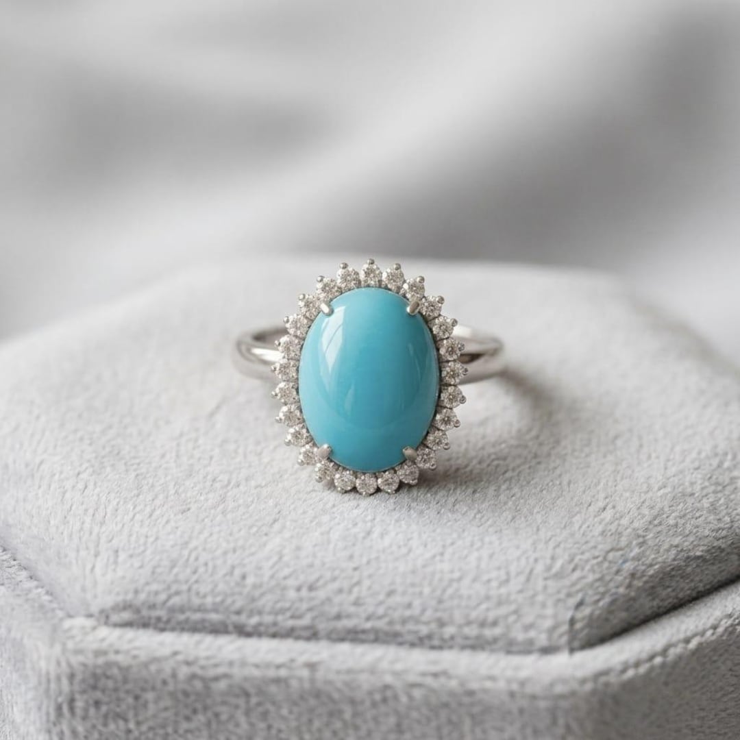 Sleeping Beauty Turquoise Ring • Oval Cabochon, Sterling Silver - Etsy