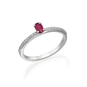 Ruby ring oval cut gemstone silver solitaire engagement ring for women