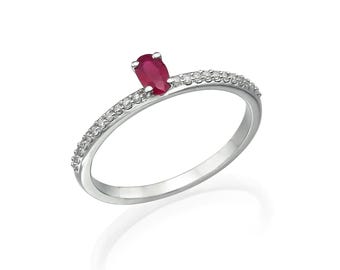 Ruby ring oval cut gemstone silver solitaire engagement ring for women