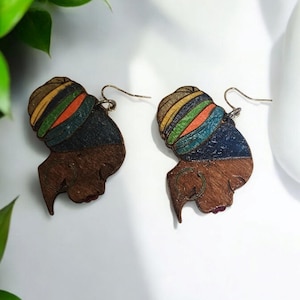 Afrocentric Woman  Wood Earrings Africa Wooden Earrings,Post Earrings