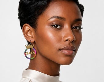 Queen Handpainted Wood Earrings