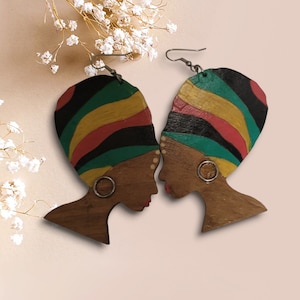 Bold and Beautiful: Afrocentric Artistry Earrings&quot;  Silhouette Wood Earrings Africa Wooden Earrings
