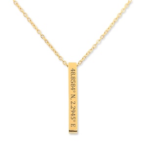 Personalized Coordinate Bar Necklace - Cute Minimalist Name Necklace - Custom Engraved Necklace for Women - Customized Linked Chain Necklace