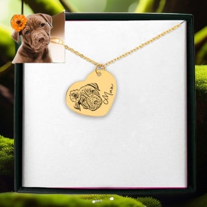 Personalized Pet Portrait Heart Necklace - Custom And Minimalist Jewelry for Women - Cute And Engraved Necklace - Linked Chain Necklace