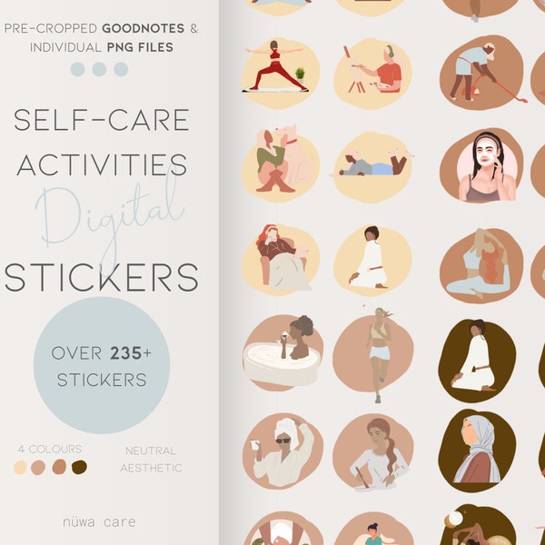 Self-Care Digital Stickers Pre cropped Digital Stickers self care stickers Pre-cropped Aesthetic Stickers Journal Stickers 250+