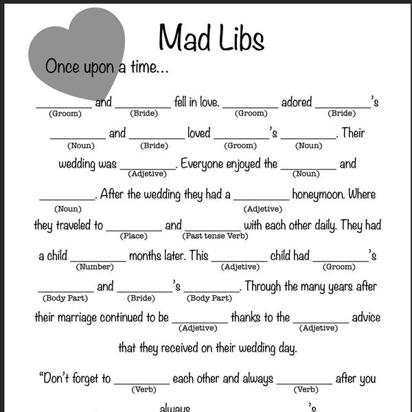 Bridal Shower Mad Libs Etsy