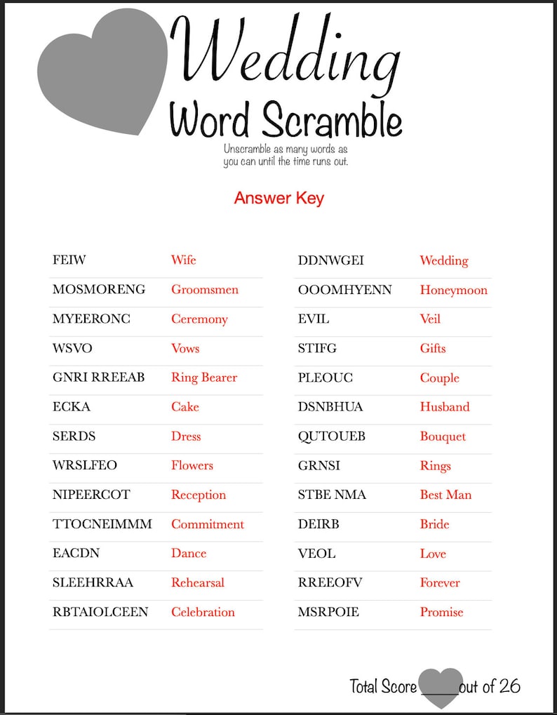 Shower Game - Wedding Word Scramble - Download/printable - Etsy