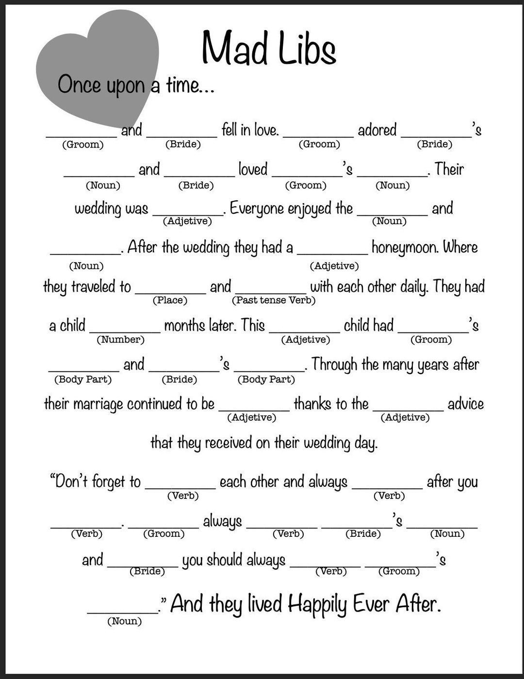 shower game - mad libs - digital download/printable - etsy
