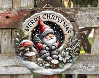 Christmas Gnome Door Hanger PNG: Round Ornament (Digital Download)