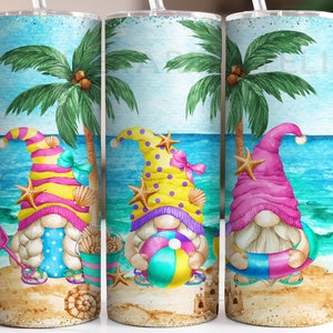 Summer gnome tumbler wrap , beach gnomes sublimation tumbler design png . Instant download . Seamless