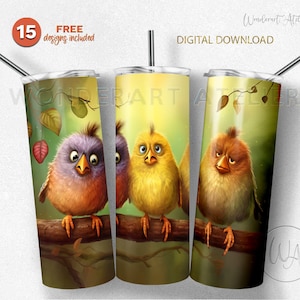 Divertido vaso de pájaros gruñones envuelto png, diseño de vaso de sublimación png. Descarga digital