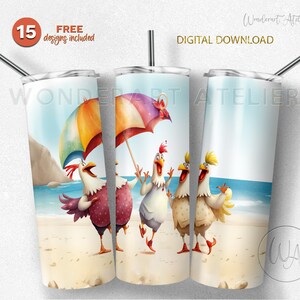 Kurczaki plażowe tumbler wrap png, sublimacja tumbler desing png. Pobieranie cyfrowe.
