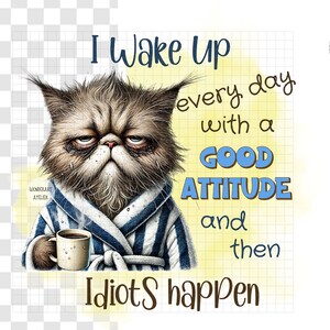 Grumpy Cat PNG: Funny Sarcastic Quote for Coffee Mugs (Digital Download) image 1
