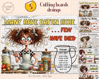 Funny Kitchen Cutting Board Designs: Humorous Wall Art (Digital Download PNG Bundle 12x9in)