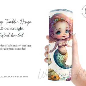 Mermaid sublimation tumbler design png, tumbler wrap png . Watercolor mermaid and fishes. Digital download.