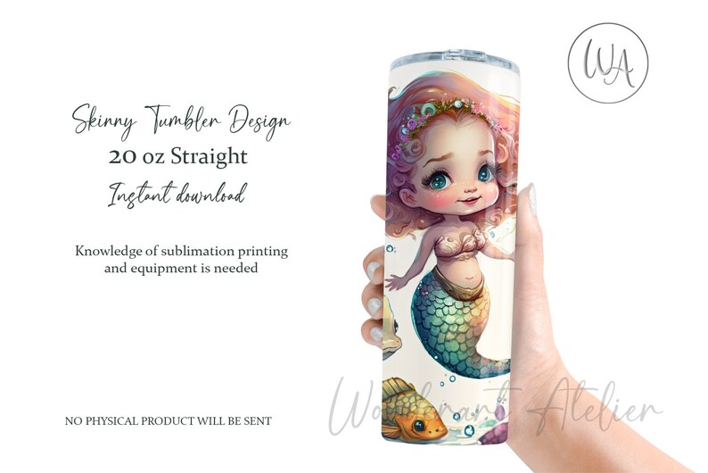 Mermaid sublimation tumbler design png, tumbler wrap png . Watercolor mermaid and fishes. Digital download.